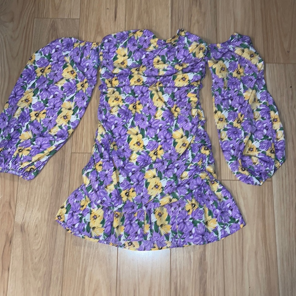 SHEIN Purple & Yellow Floral Strapless Dress